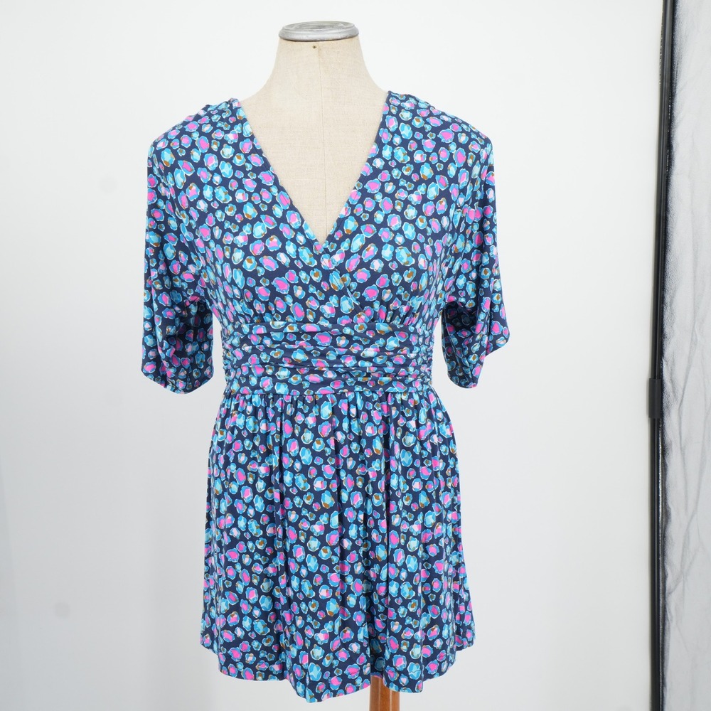 Lilly Pulitzer Romper Womens XS Blue Pink Abstract Leopard V-Neck Resort Wear
